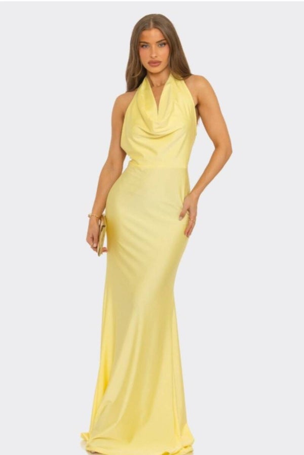 Lemon Luxe Halter Dress