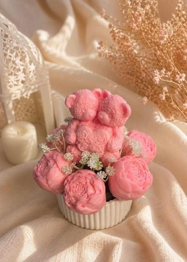Blumenschale mit Teddybär-Pärchen