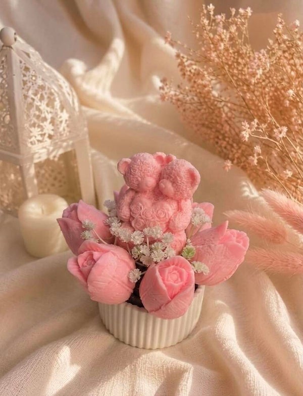 Tulpenschale mit Teddybär-Pärchen