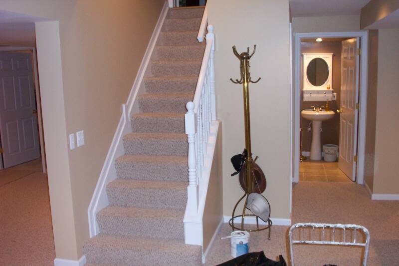 Basement Staircase after with bannister installed