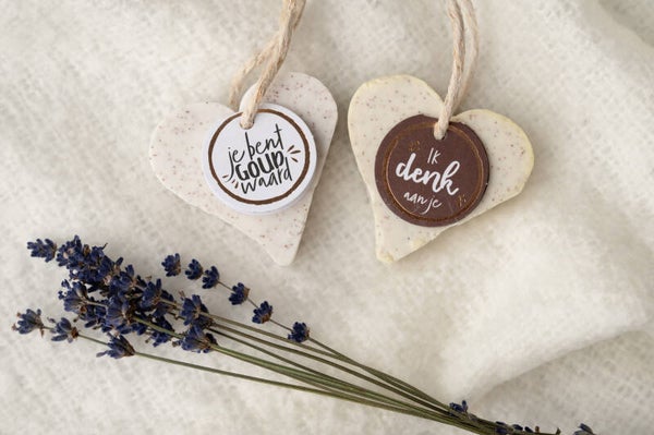 Zeephartjes met opschrift