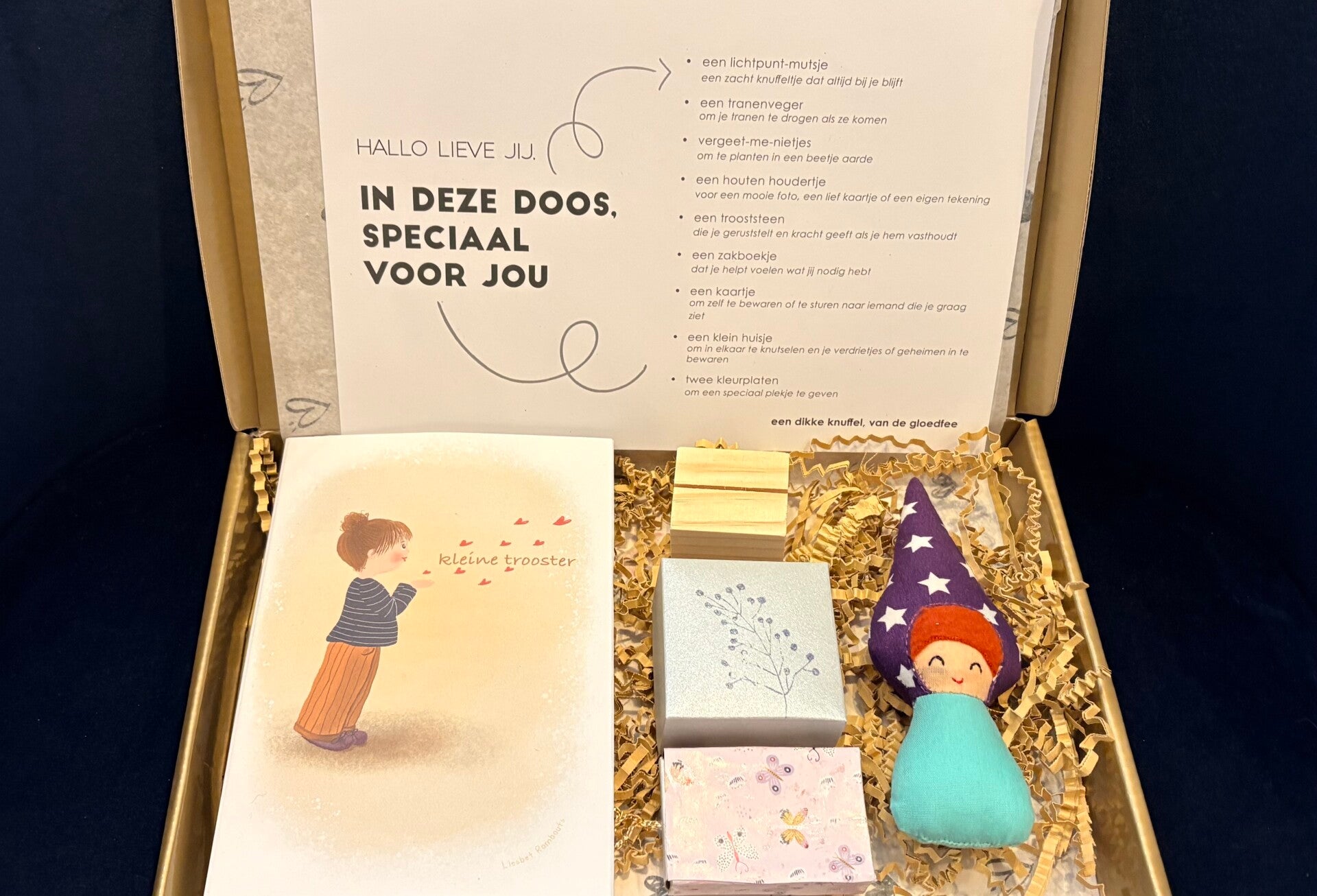 Gouden troostdoos voor kinderen ‘De kleine trooster’