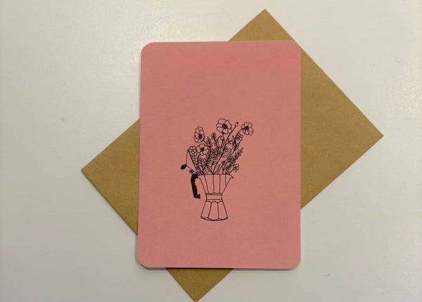 Kaart 'Koffiepot met bloemen' emma.nieke