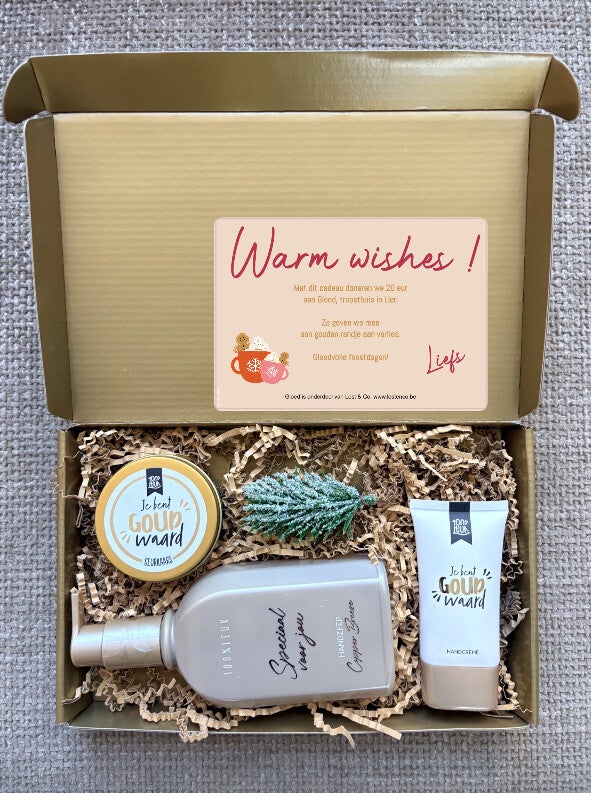 Cadeaudoos met handzeep, handcreme en geurkaarsje voor jou èn 20 eur voor Lost & Co