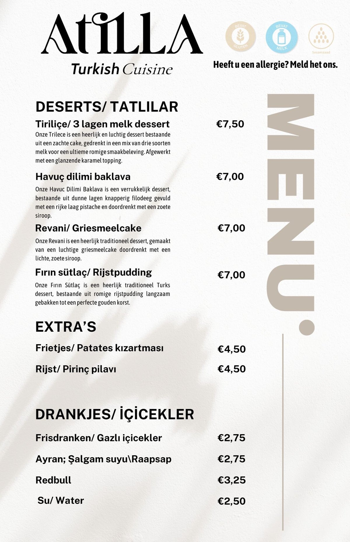 Menu | Atilla Turkish Cusine
