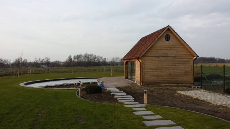 tuinhuis, poolhouse, eiken bijgebouw, goedkoop tuinhuis, blokhut, carport, garage, bijgebouw