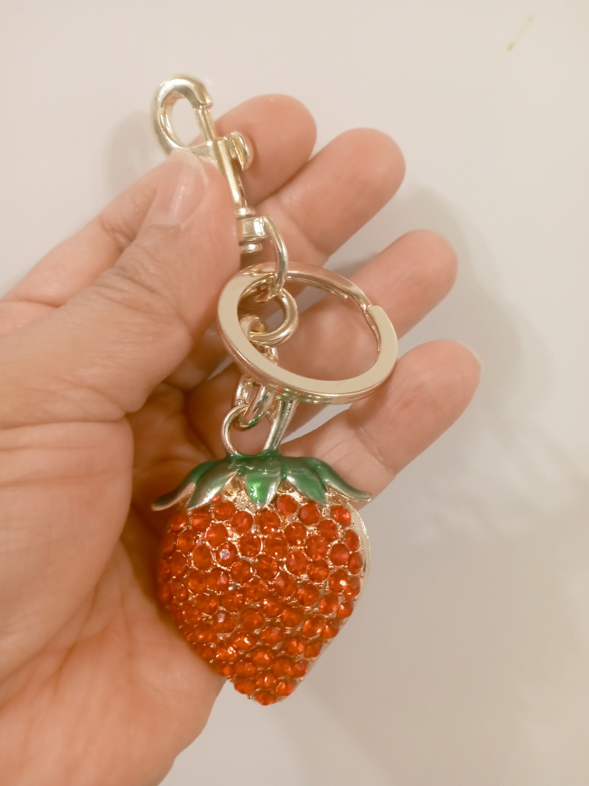 Rhinestones Strawberry Keychain Charm Bag