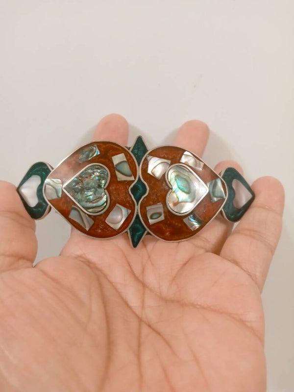 Vintage Alpaca Silver Abalone Clip Barrette