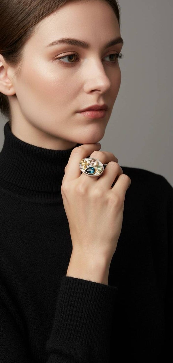 Miniature Silver Tone Teddy Bear Ring