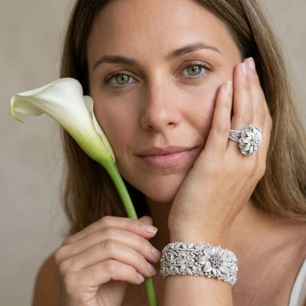 Vintage Flower Bracelet,Earrings,Ring