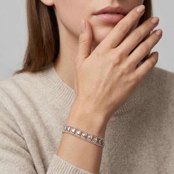 Vintage Sterling Silver Hearts Bracelet