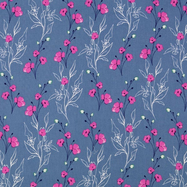Baumwolle Stoff Blumen Jeansblau