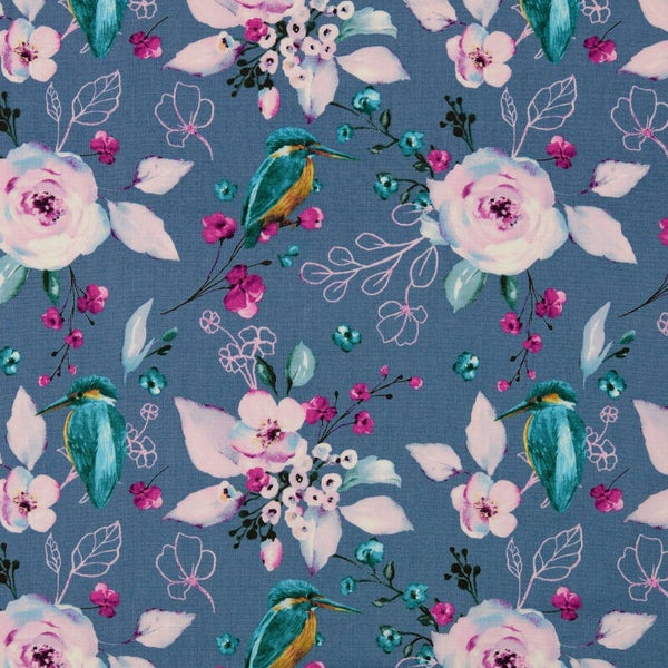Baumwolle Stoff Floral Jeansblau