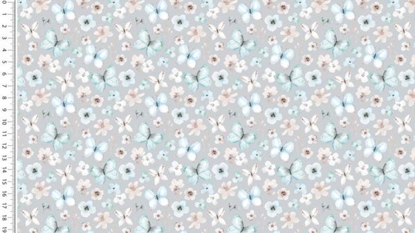 Baumwolle Popeline Aquarel Butterflies Hellgrau