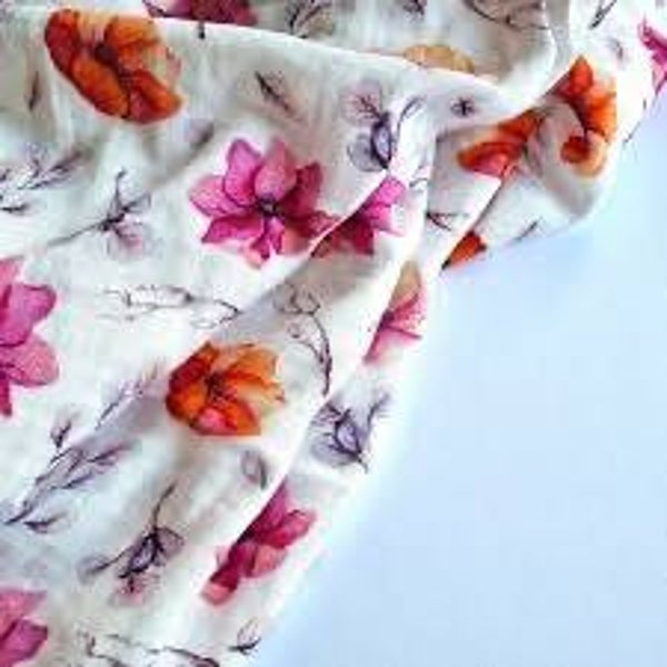 Musselin Aquarellblumen rosa-orange
