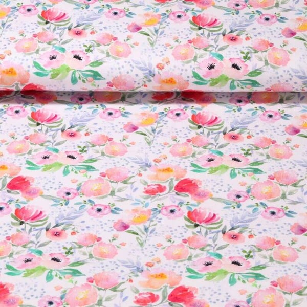 Jersey digitaldruck Sommerblumen weiss