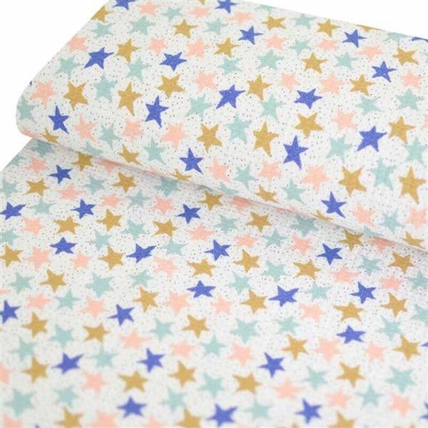 Waffeljersey Fräulein Julie Sterne Rosa Gold Blau