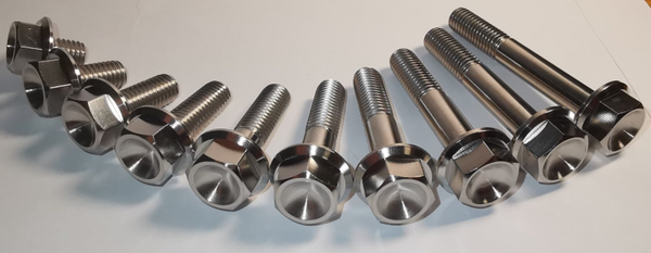 M8 x 1.25mm Hex head Flange Bolt 10mm to 55mm long Titanium Grade 5
