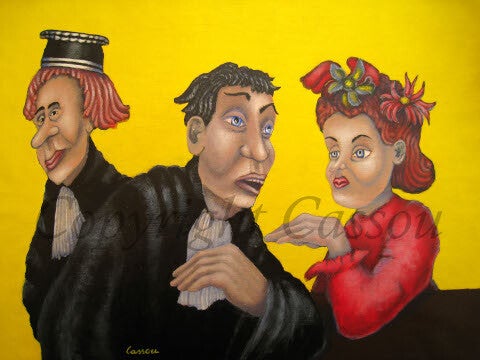 "Autre séduction - femme rouge- fond jaune"