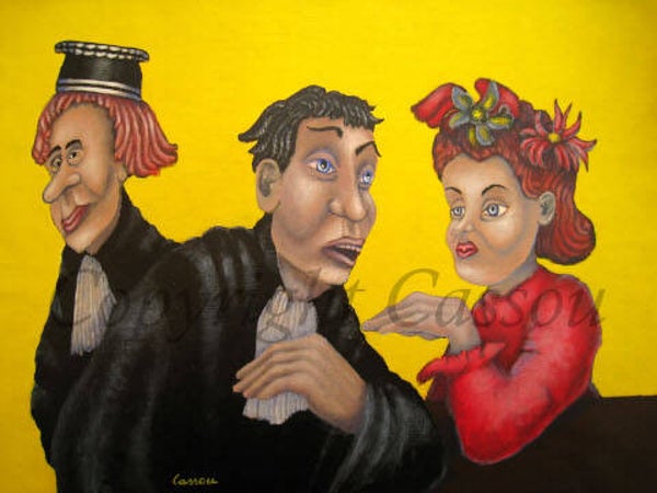 "Autre séduction - femme rouge- fond jaune"