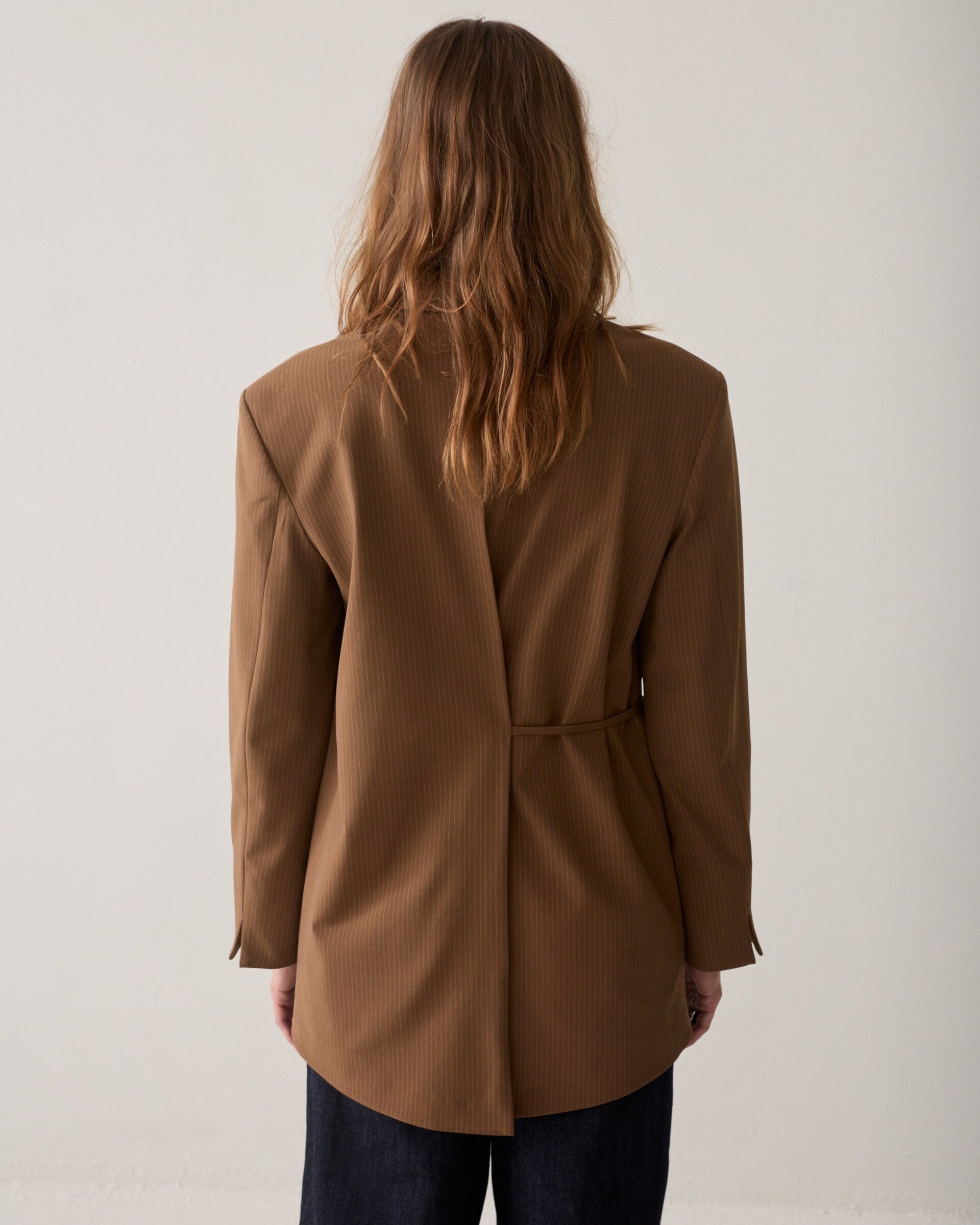 summum blazer sepia brown pinstripe