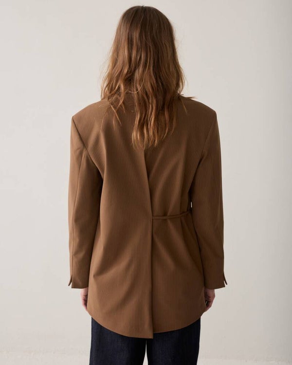 summum blazer sepia brown pinstripe