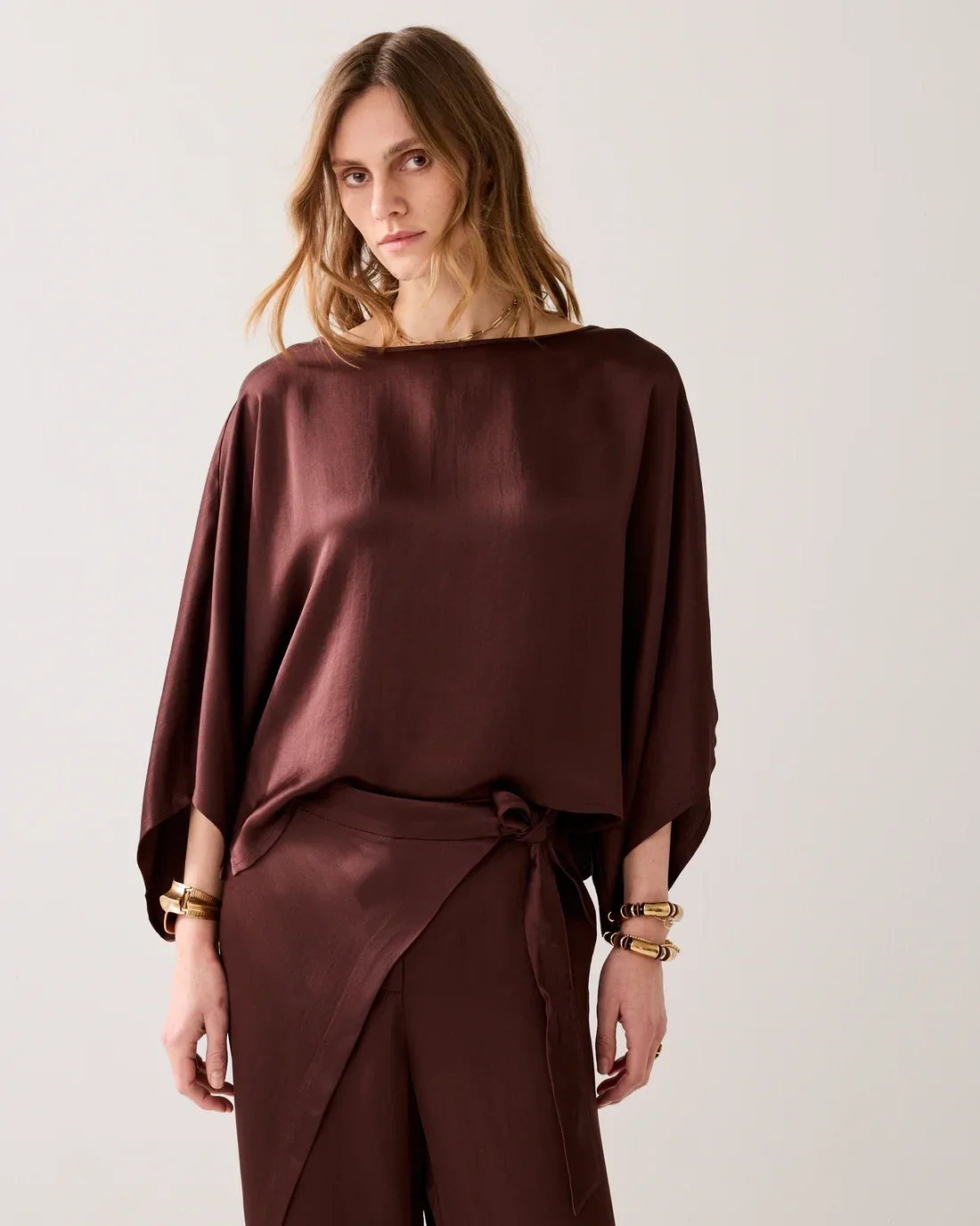 summum blouse satijn coffee