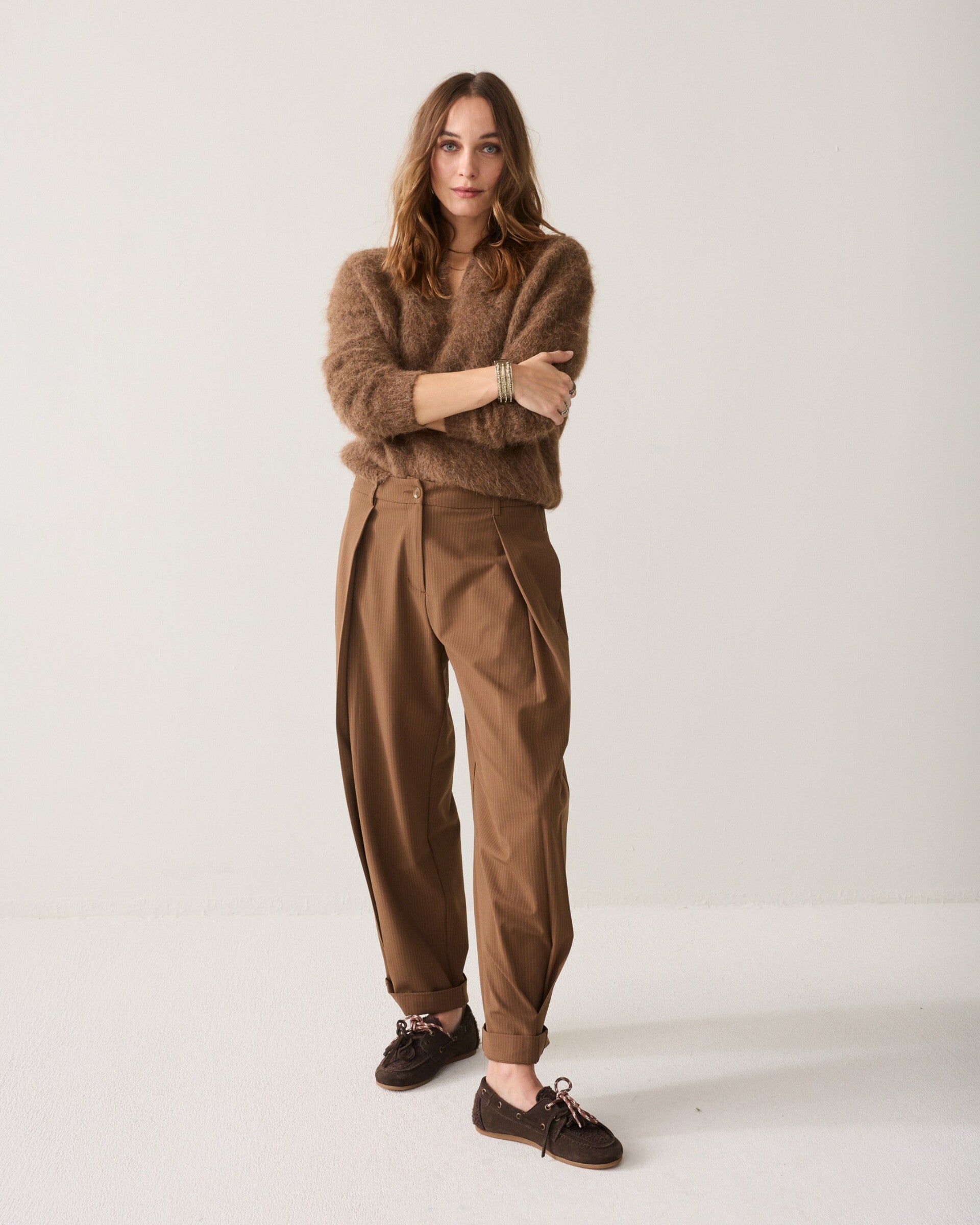 summum broek pinstripe sepia brown