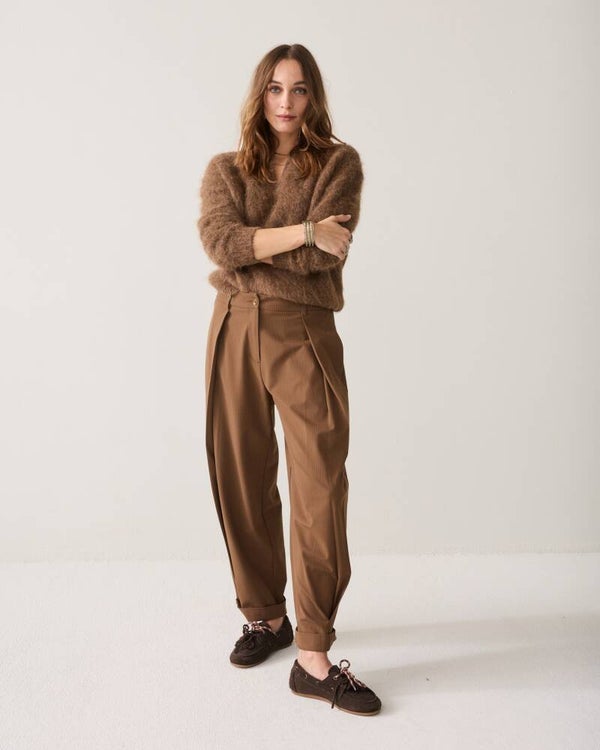 summum broek pinstripe sepia brown