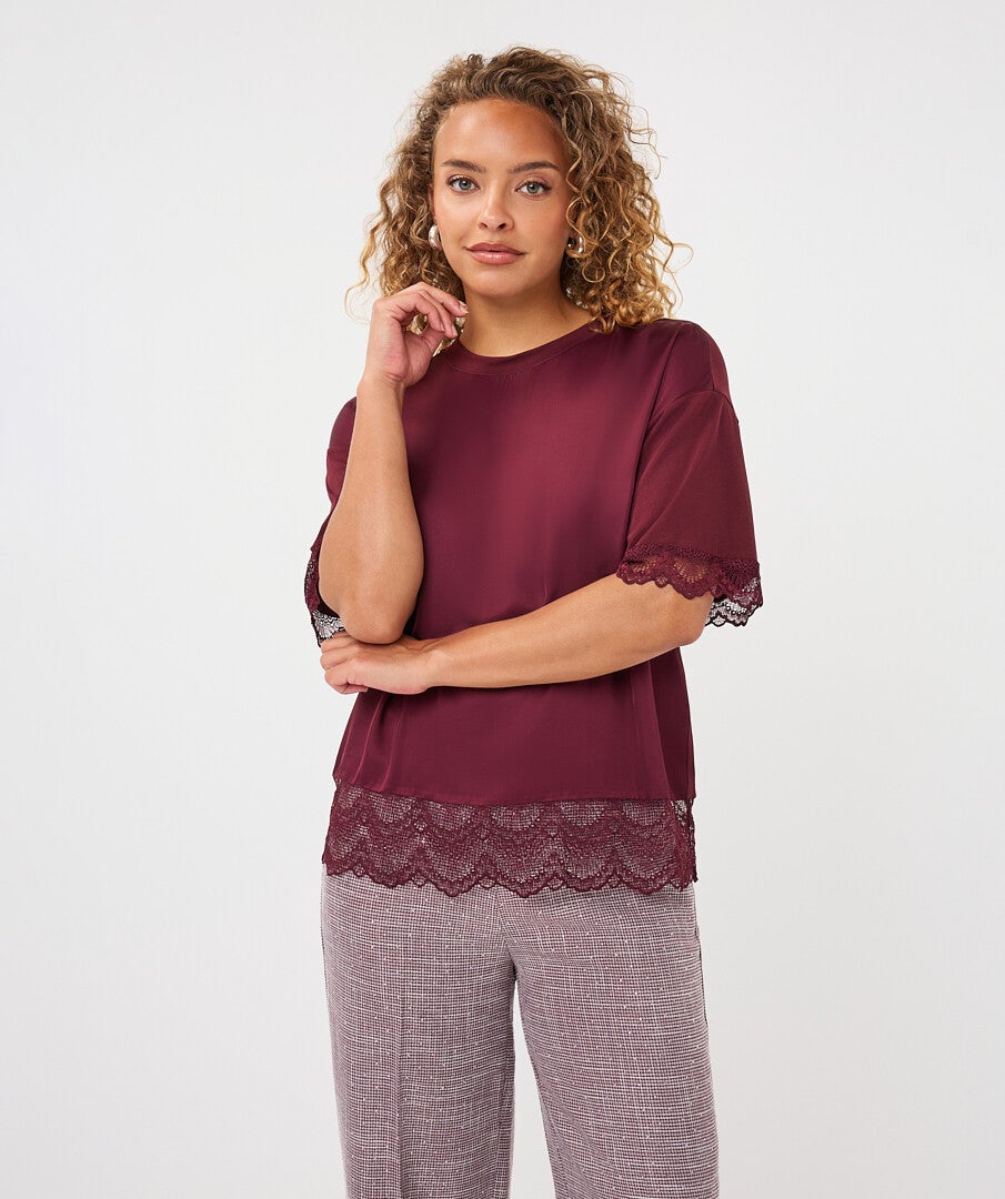 esqualo t-shirt lace merlot