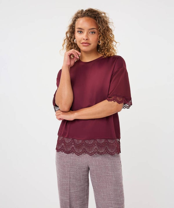 esqualo t-shirt lace merlot
