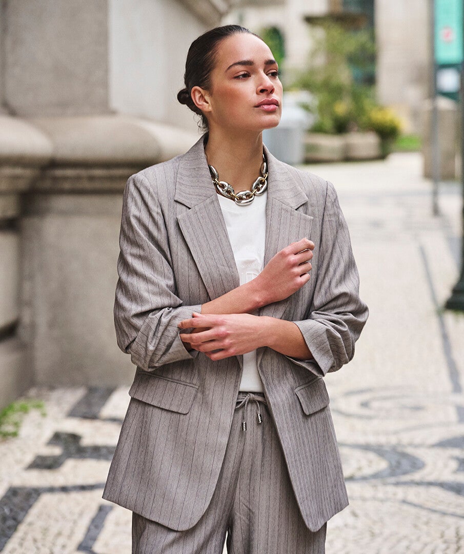 esqualo blazer herringbone 3/4 mouw grey