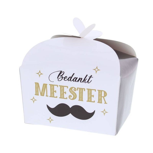 Doos met vlindersluiting "Bedankt meester" 250gr