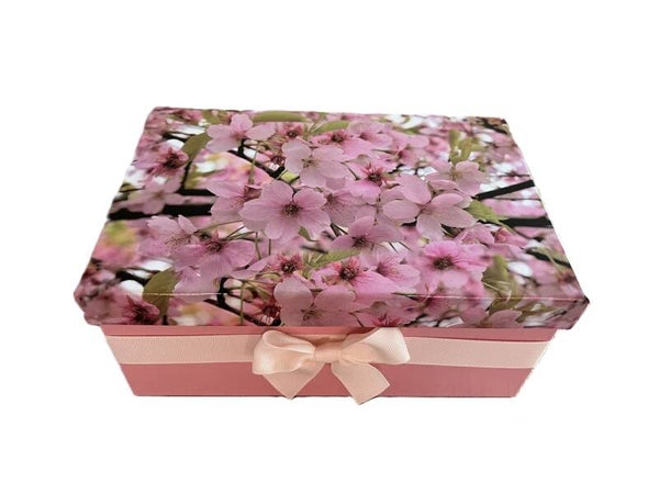 Geschenkmandje "Bloesem" met deksel en strik - set van 2