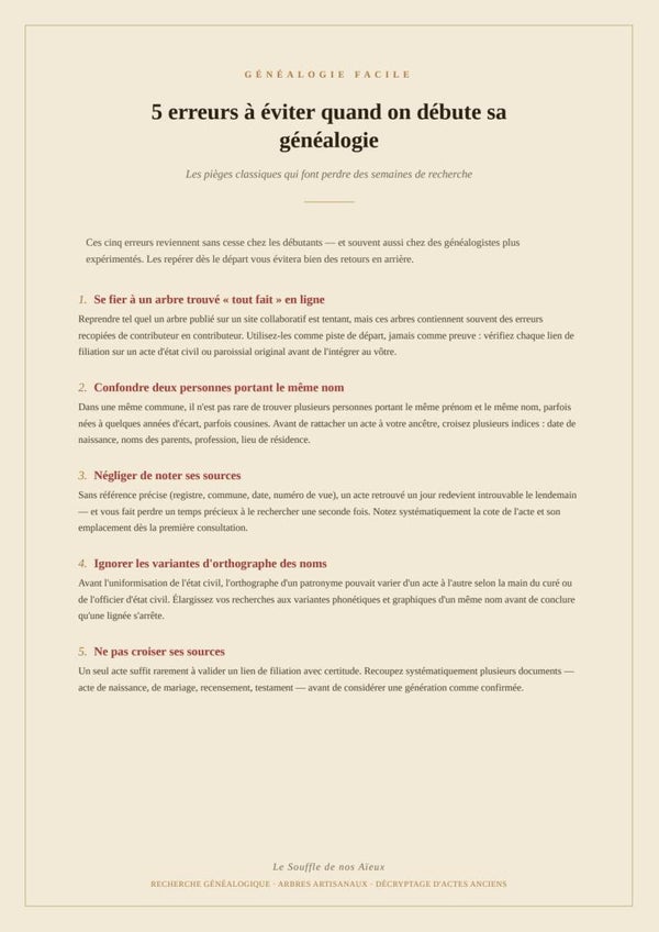 5 erreurs à éviter quand on débute sa généalogie – Guide gratuit
