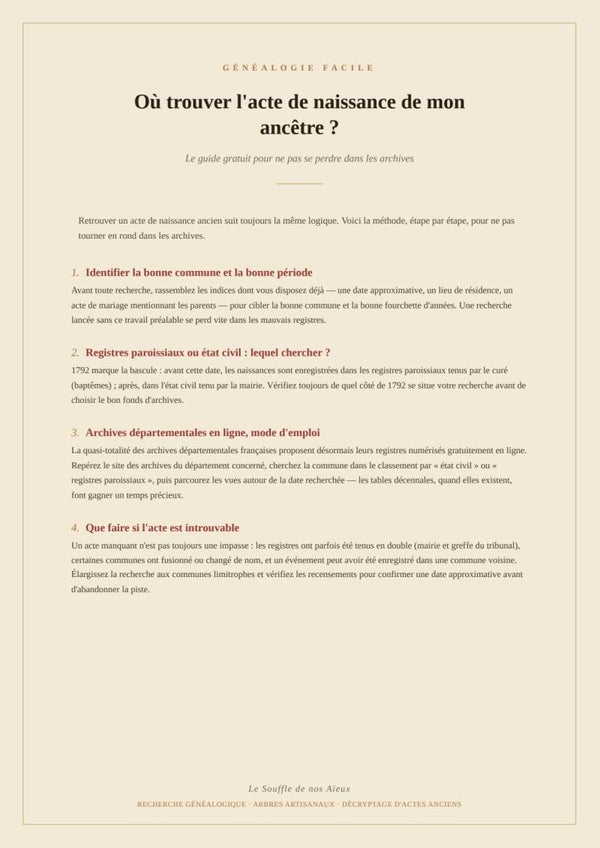 Où trouver l'acte de naissance de mon ancêtre ? – Guide gratuit