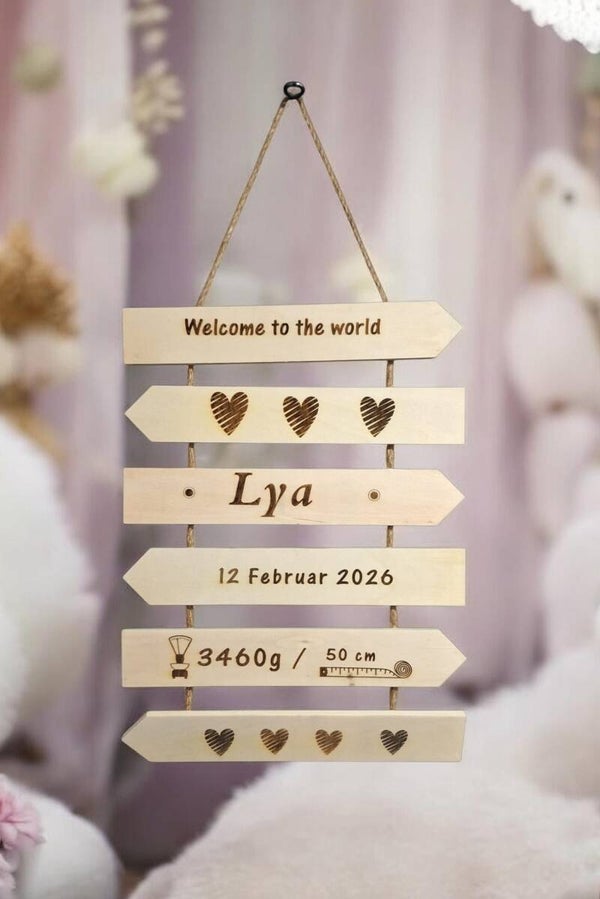 Gepersonaliseerde houten geboorte wegwijzer