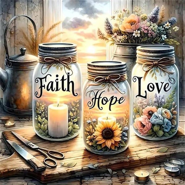 40x30cm Diamond Painting Tekst Faith Hope Love nr 1020