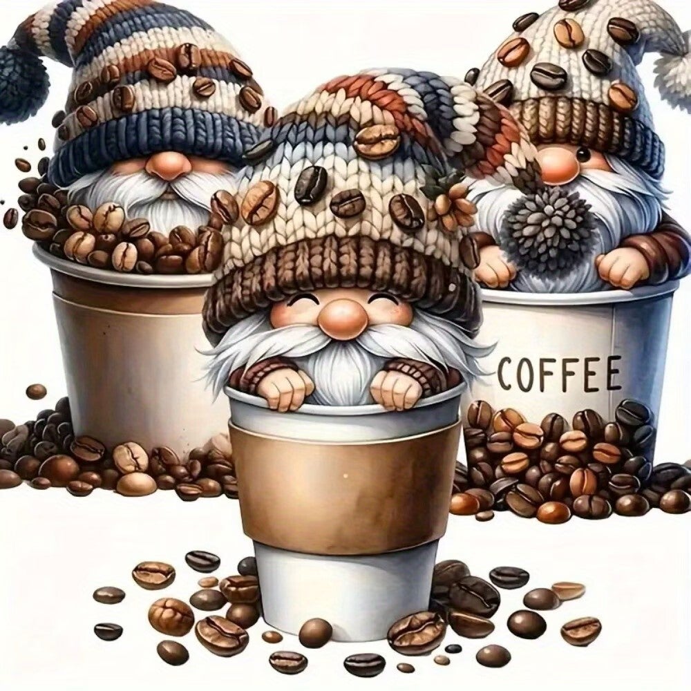 Diamond Painting koffie kabouters 20x20cm (rond)