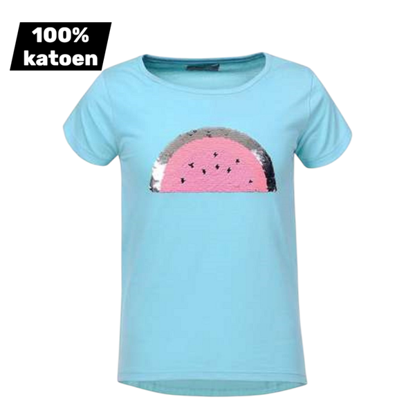 T-shirt 100% katoen blauw watermeloen glitter 98