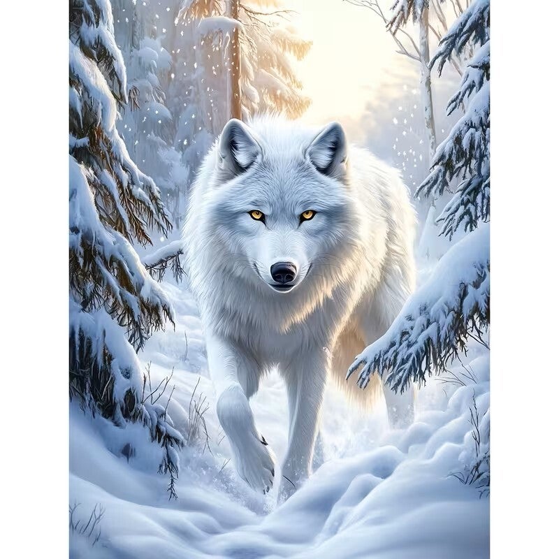 DIamond Painting witte wolf 50x40cm (vierkant)