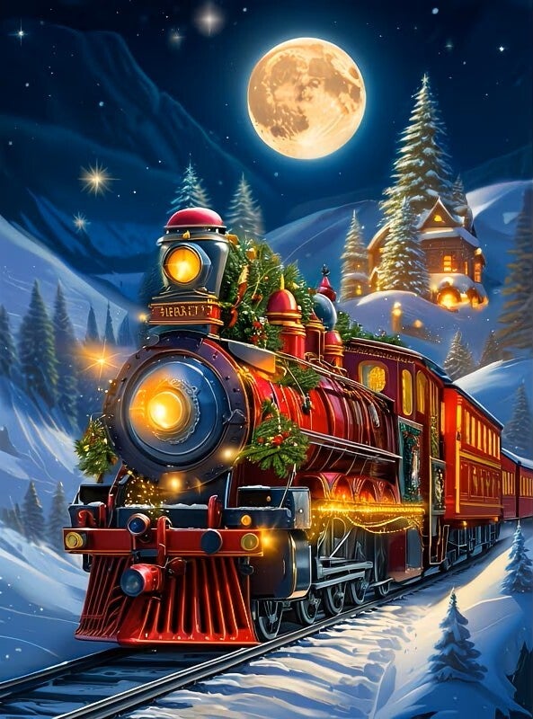 nr 75 Diamond Painting kerst trein 50x40cm (rond)