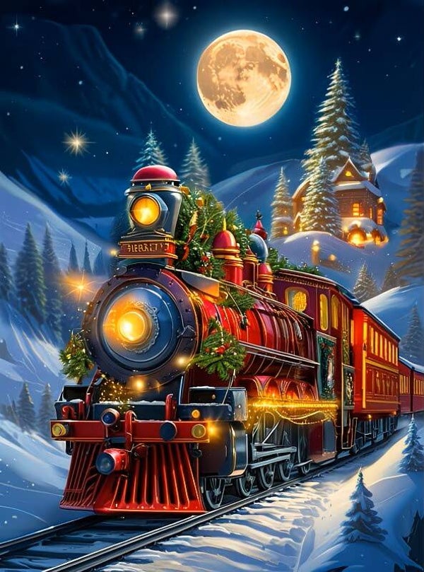 nr 75 Diamond Painting kerst trein 50x40cm (rond)