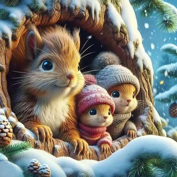 40x30cm Diamond Painting eekhoorns sneeuw nr 1021