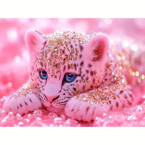 Diamond Painting roze tijgertje met goud 40x30cm (vierkant steentjes)