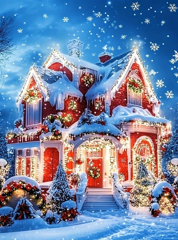 40x30cm Diamond Painting kerst huis (vierkant) nr 163