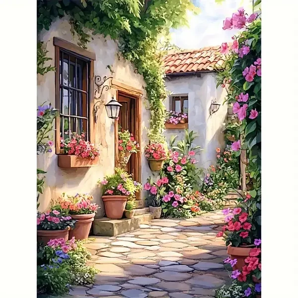 Diamond Painting bloemen steeg 40x30cm (rond)