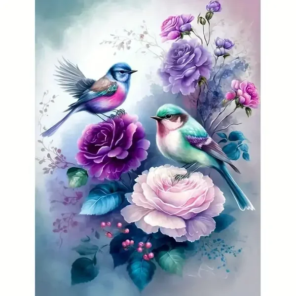 Diamond Painting set Vogels bloemen 20x30cm (rond)