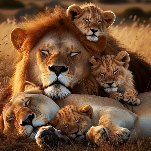 nr 589 Diamond Painting leeuwen familie 40x40cm (rond)