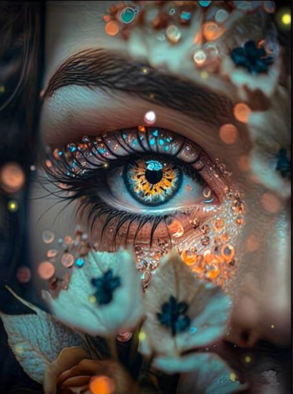 Diamond Painting oog met bloemen 40x30cm (rond)